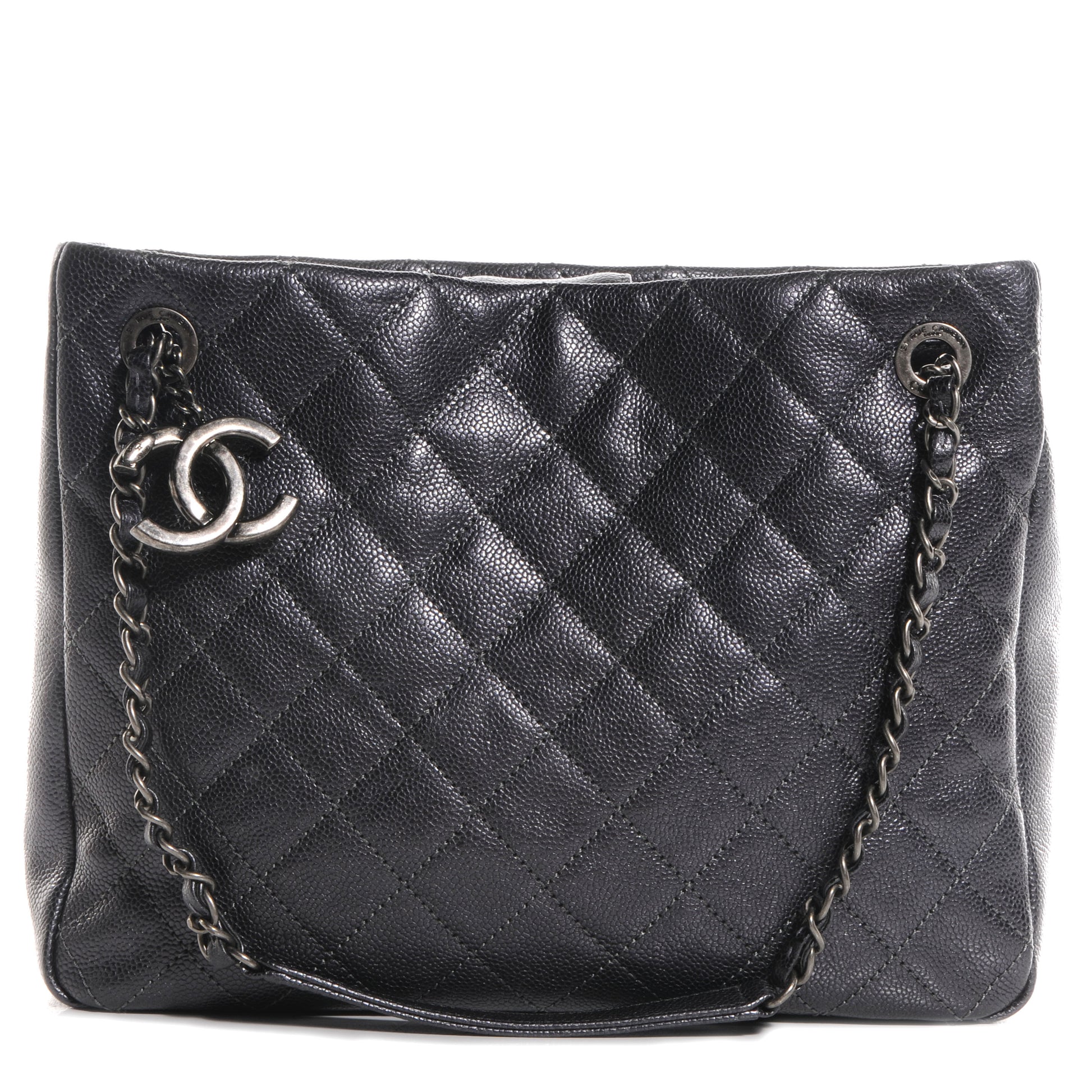 Chanel Iridescent Caviar Small Zip Shopping Tote Argent Dark Silver 1 of 8