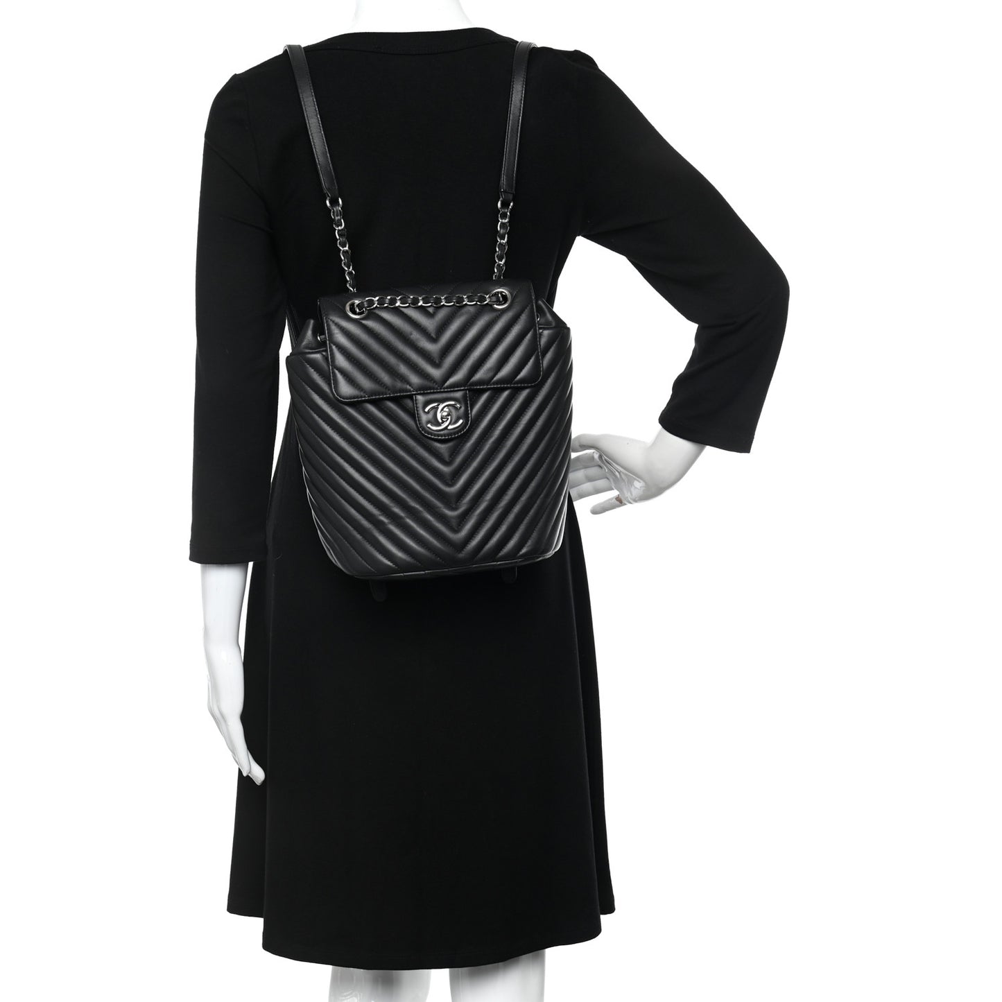 Lambskin Chevron Quilted Small Urban Spirit Backpack Black