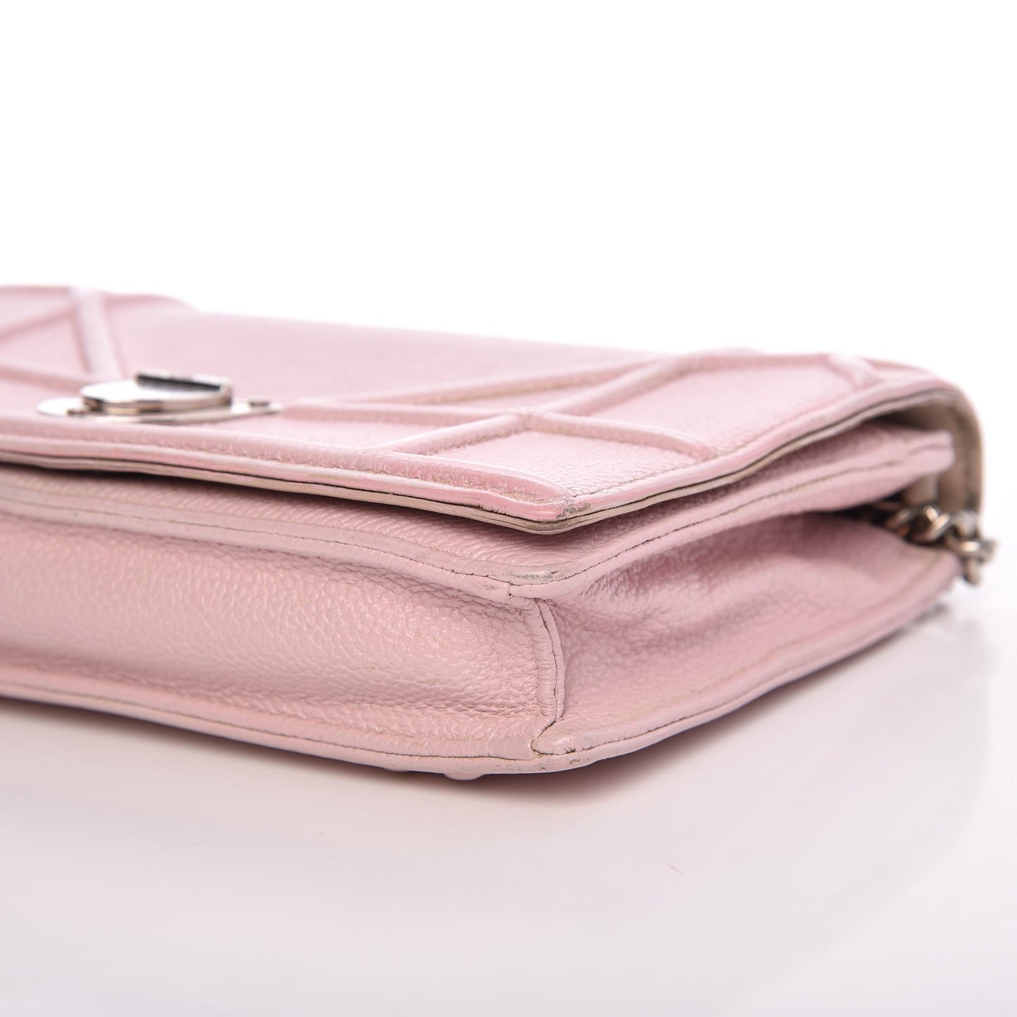 Grained Calfskin Diorama Wallet on Chain Pouch Rose Poudre