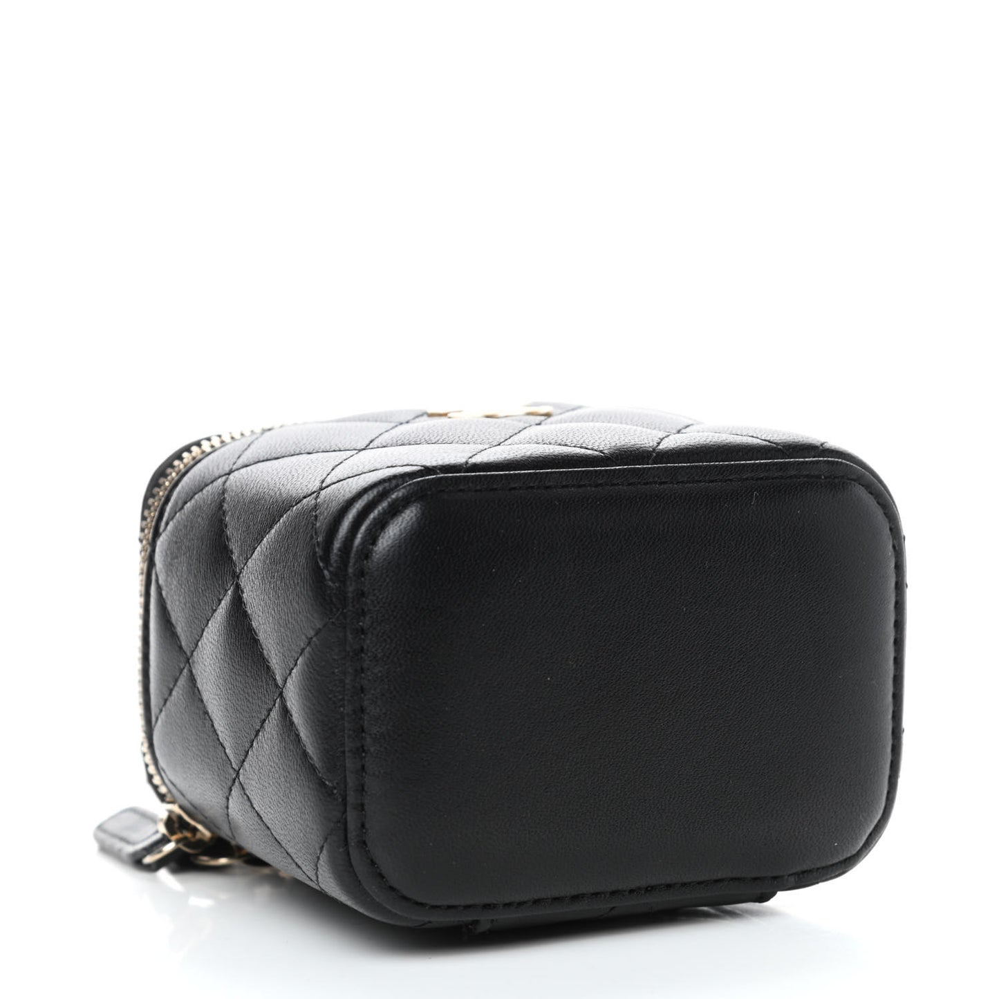 Lambskin Quilted Top Handle Mini Vanity Case With Chain Black