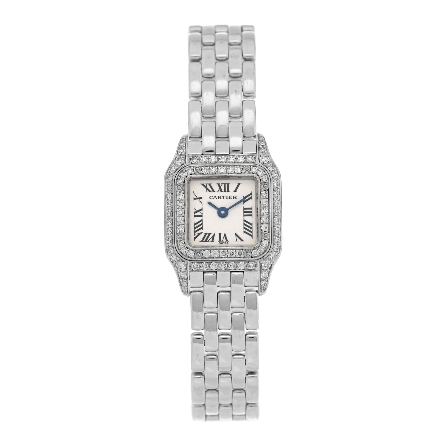 18K White Gold Diamond Bezel 17mm Double Row Panthere Quartz Watch