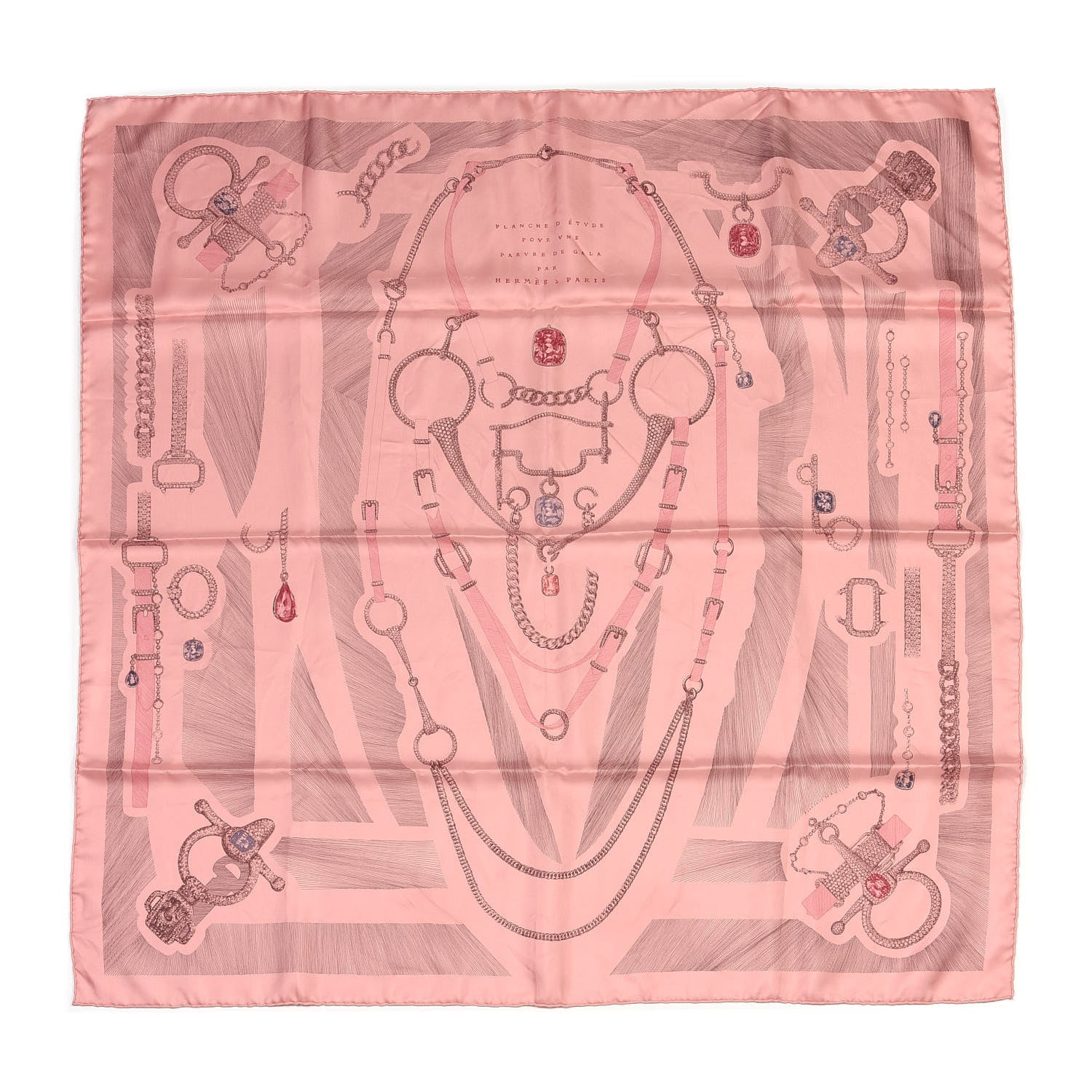 Hermes Silk Our Line Etude Pour Une Parure De Gala Scarf 90 Rose Ballerine Taupe Framboise 1 of 4