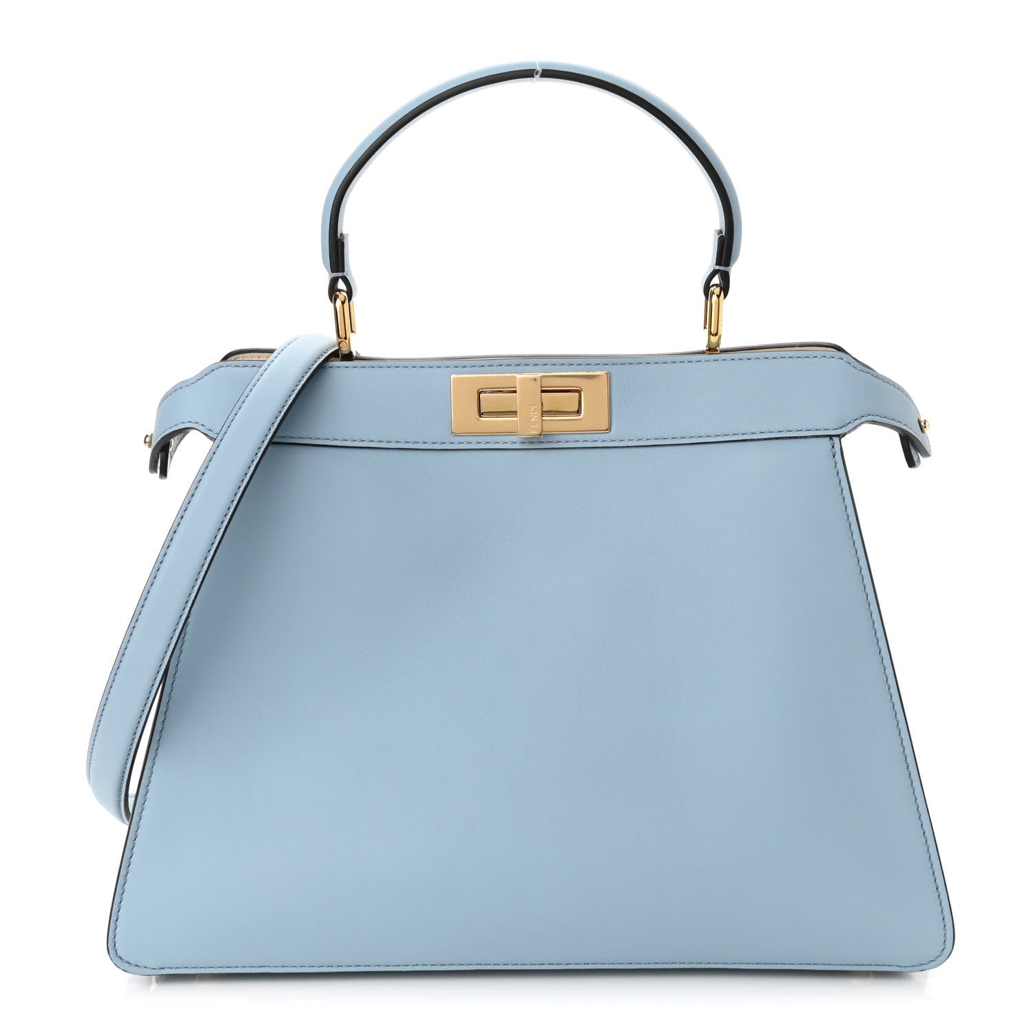 Fendi Vitello Seta Shiny Nappa Medium Peekaboo I SEE U Satchel Azzurro Baby Camelia 1 of 10