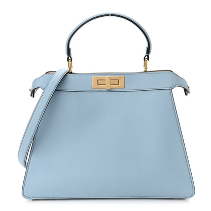 Fendi Vitello Seta Shiny Nappa Medium Peekaboo I SEE U Satchel Azzurro Baby Camelia 1 of 10