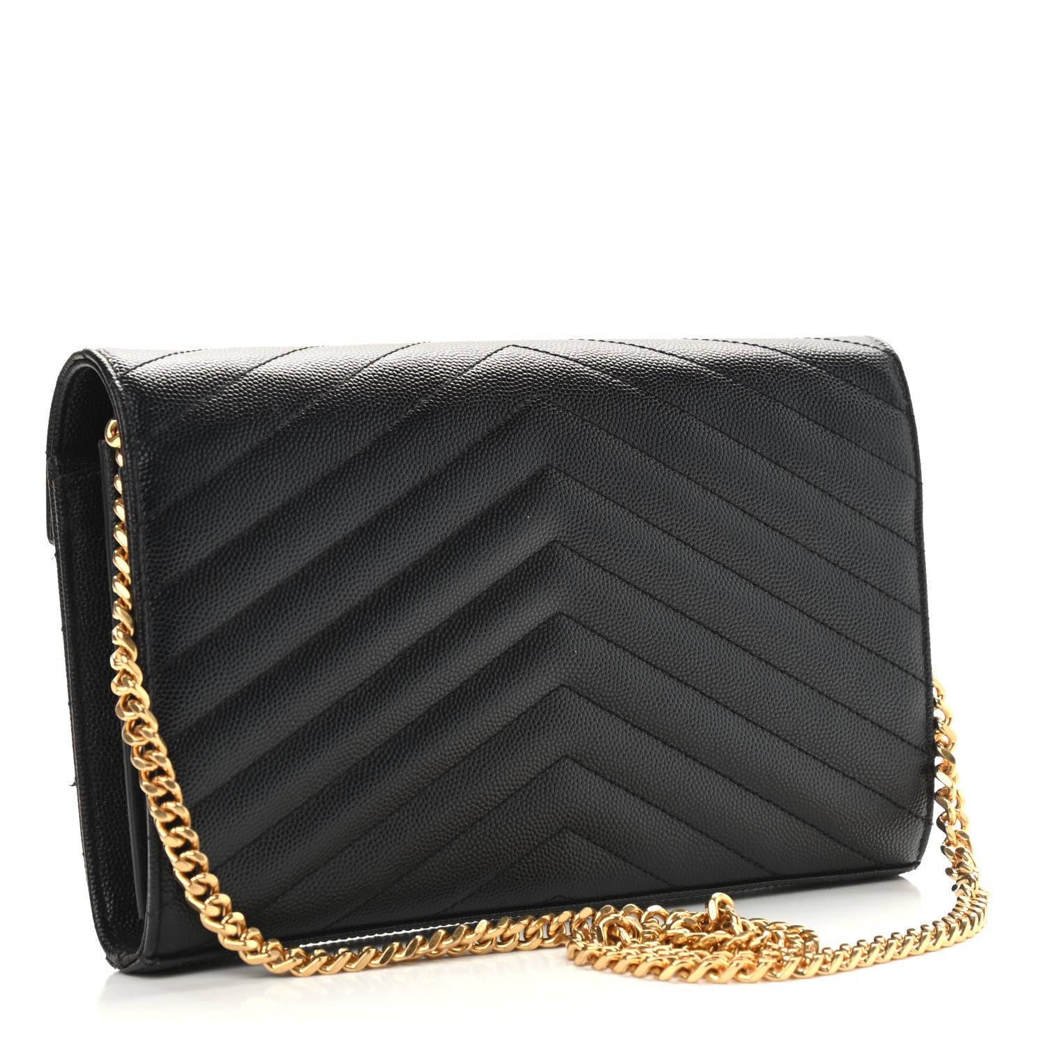Saint Laurent Grain De Poudre Matelasse Chevron Monogram Chain Wallet Black 3 of 8