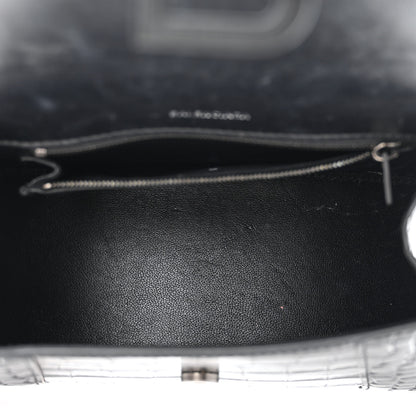 Balenciaga Shiny Calfskin Monochrome Crocodile Embossed Small Hourglass Top Handle Bag Black 5 of 15