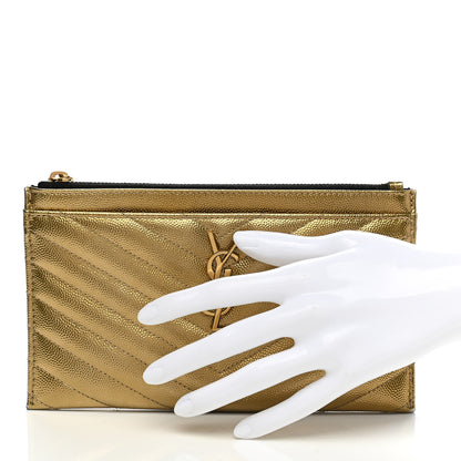 Saint Laurent Iridescent Grain De Poudre Matelasse Chevron Monogram Bill Pouch Gold 2 of 10