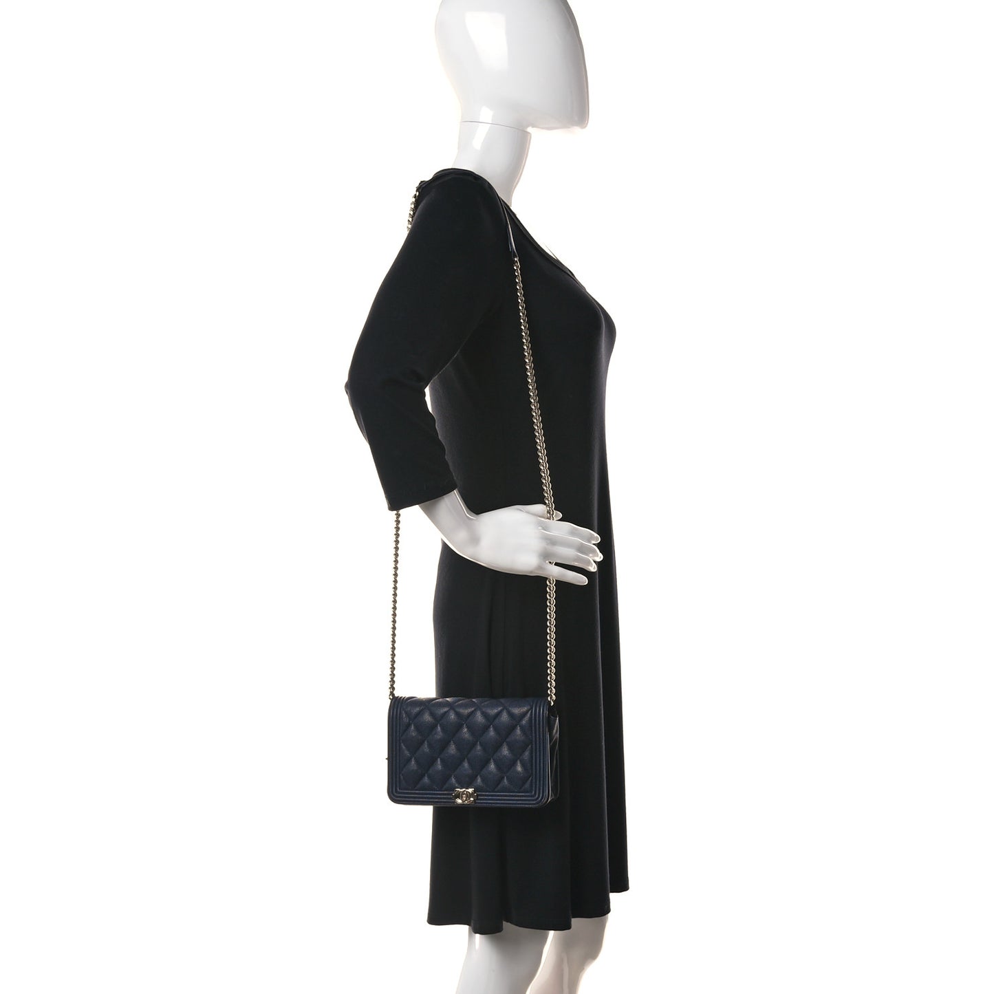 Caviar Quilted Boy Wallet On Chain WOC Navy