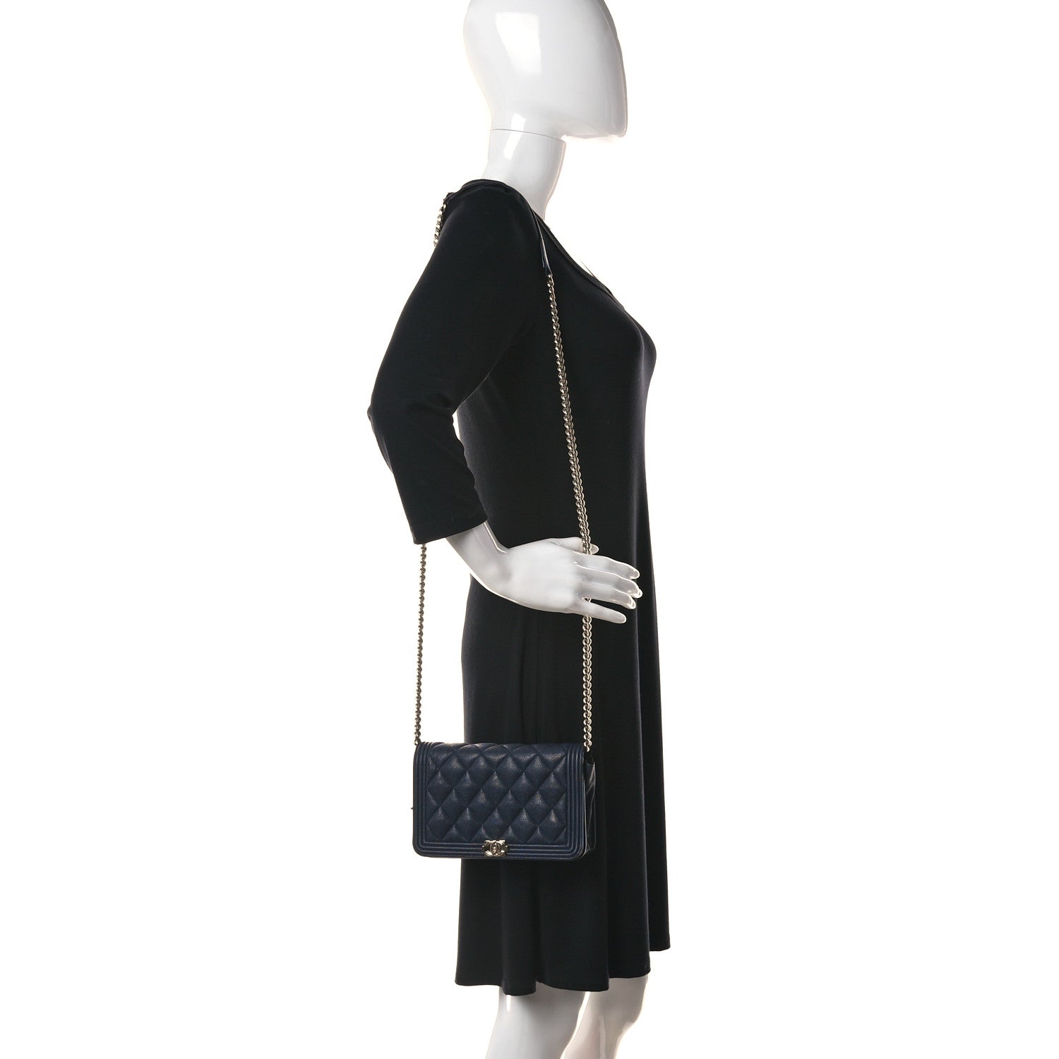 Chanel Caviar Quilted Boy Wallet On Chain WOC Navy 2 of 9