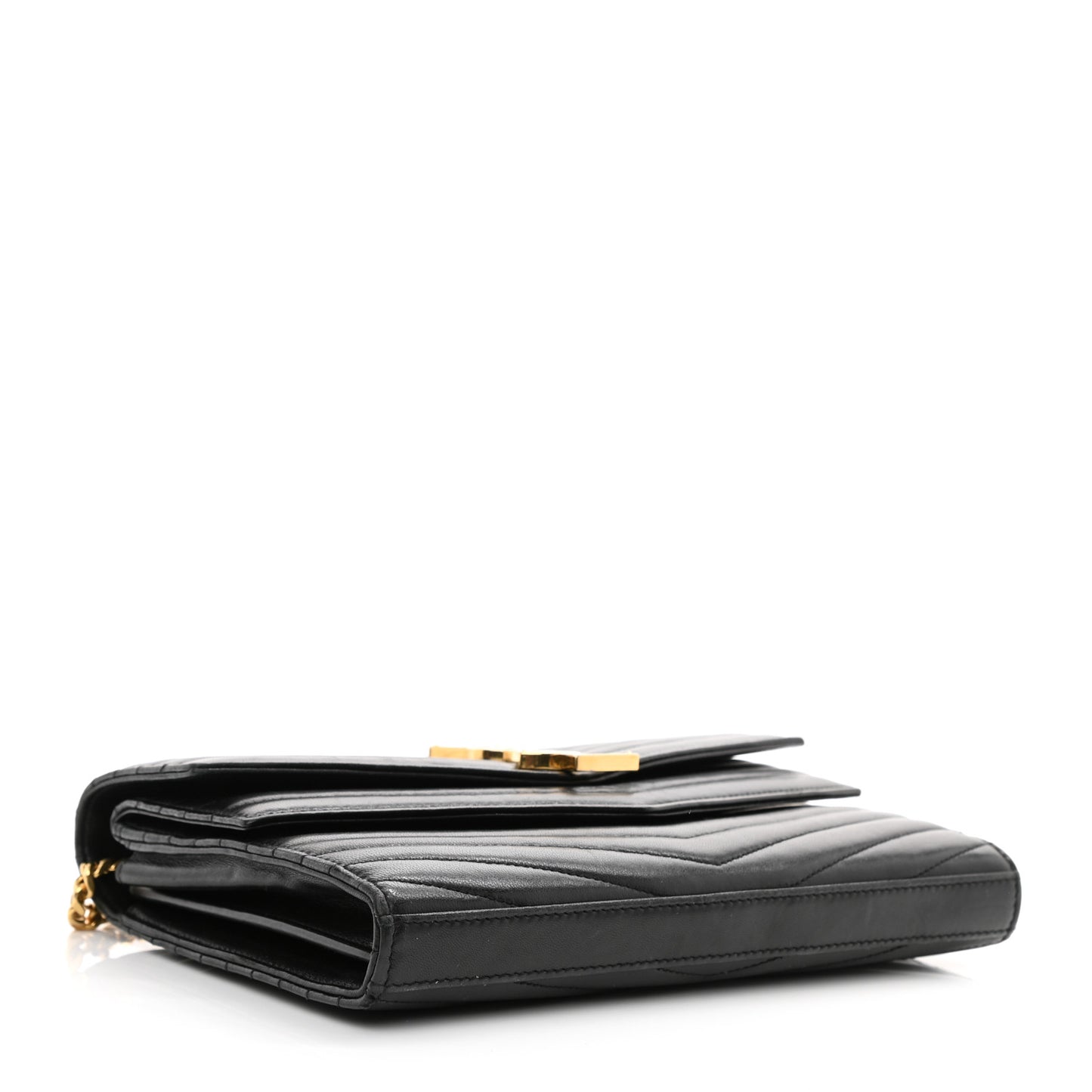 Lambskin Matelasse Chevron Monogram Sulpice Chain Wallet Black