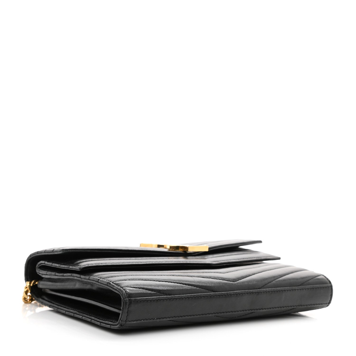 Saint Laurent Lambskin Matelasse Chevron Monogram Sulpice Chain Wallet Black 5 of 26