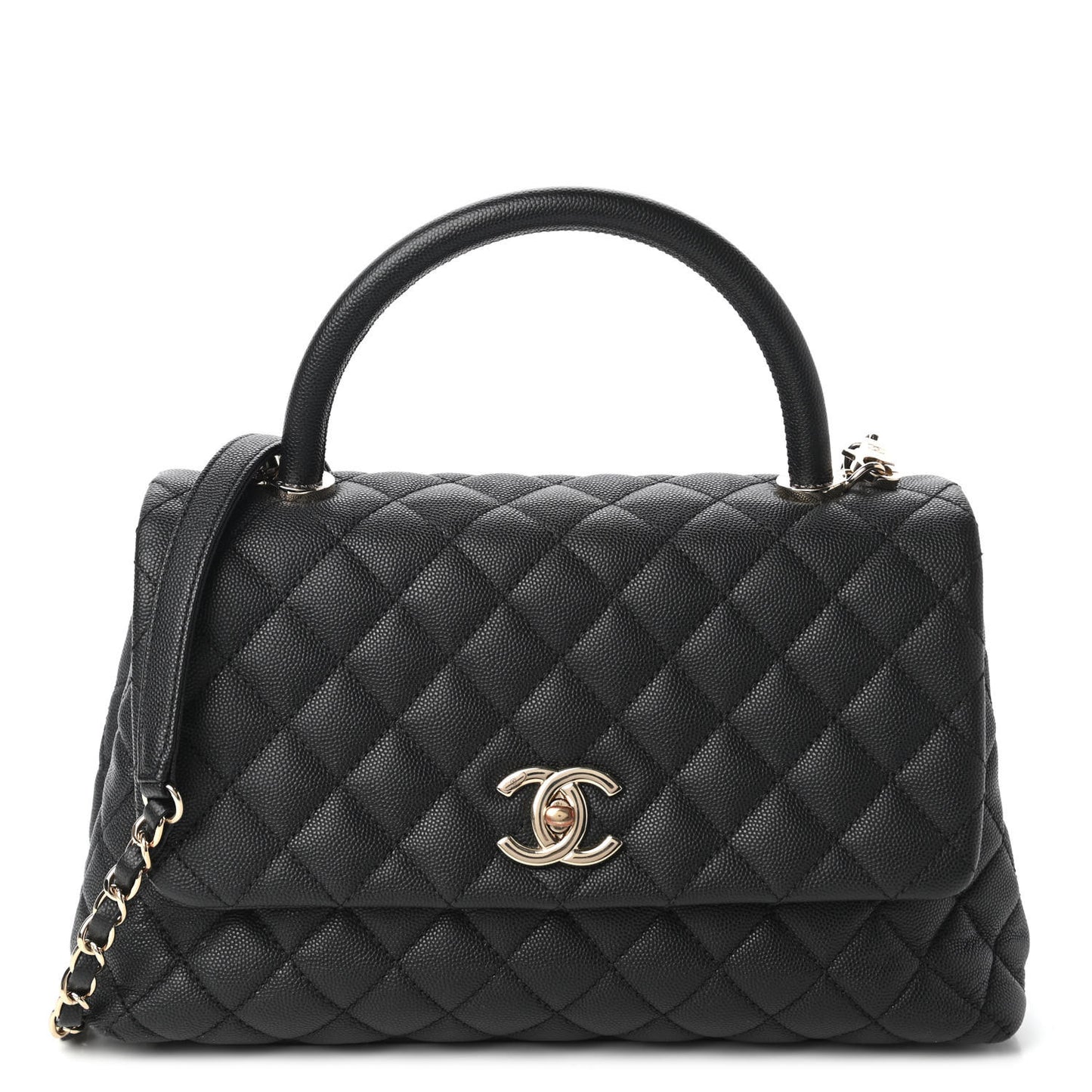 Caviar Quilted Small Coco Handle Flap Black