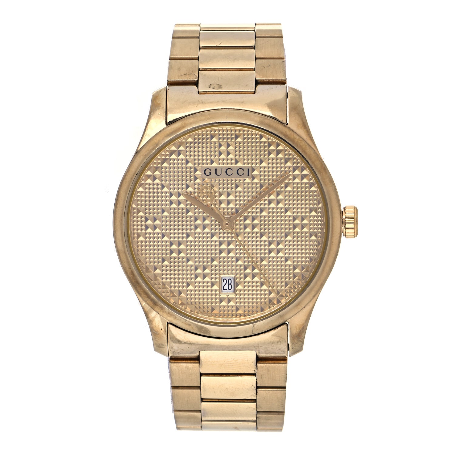 Gucci Stainless Steel 38mm G-Timeless Diamante Quartz Watch Gold 1 of 5