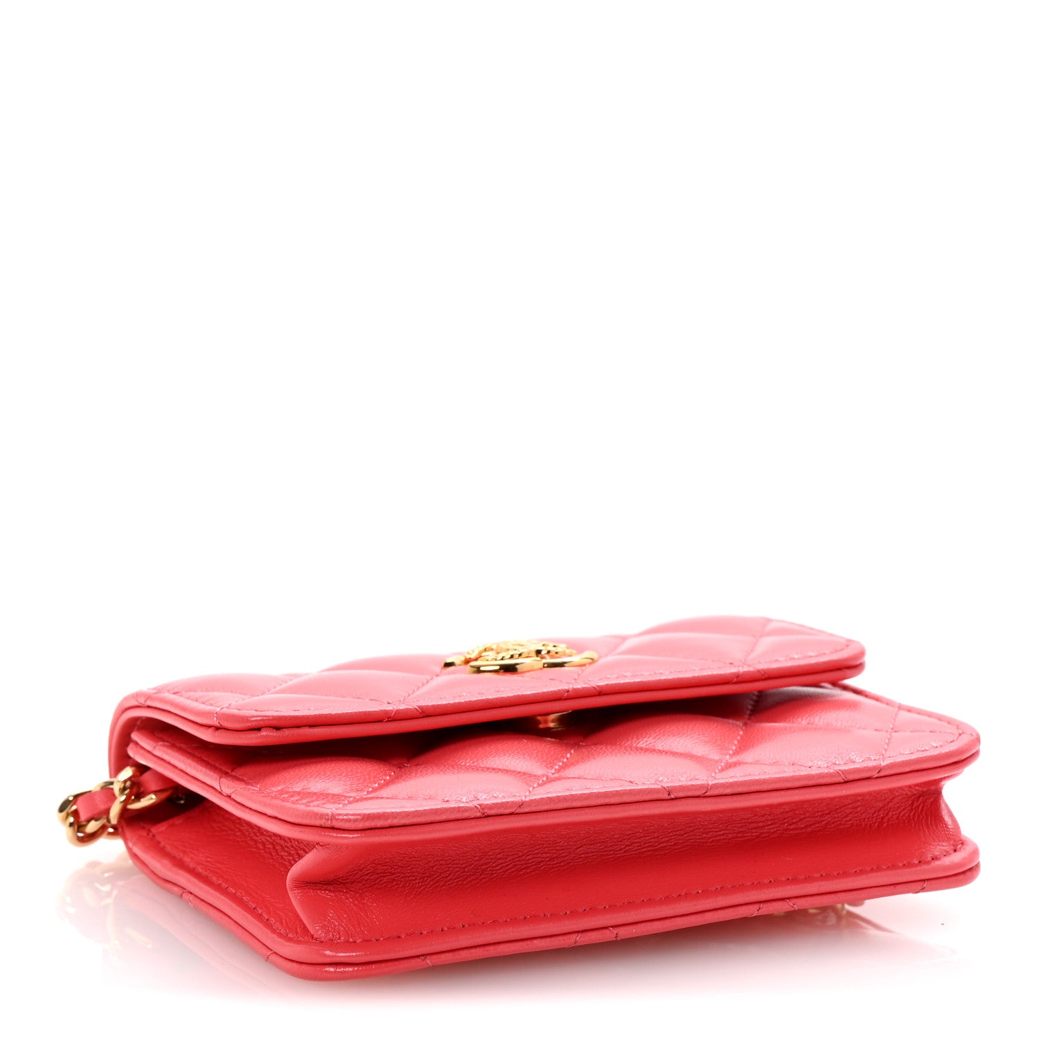 Chanel Shiny Lambskin Quilted Card Holder On Chain Pink 4 of 10