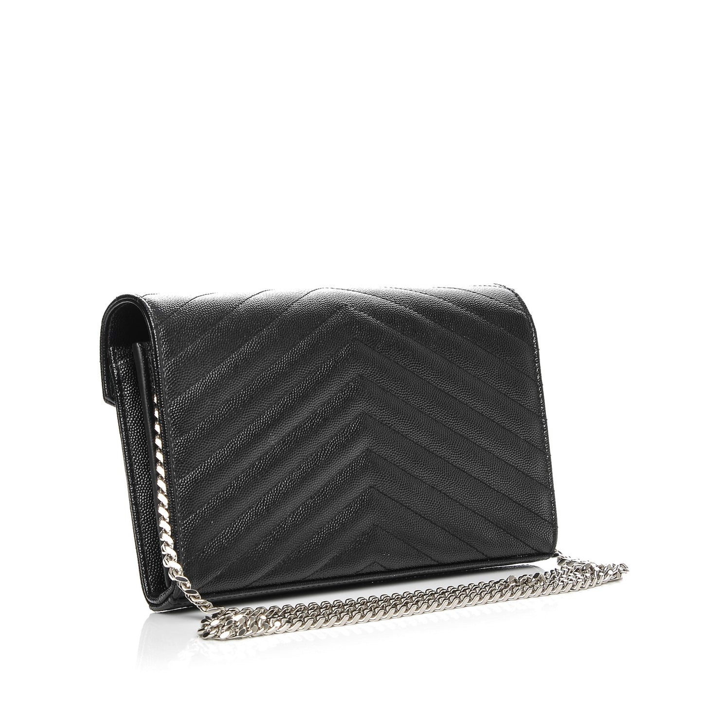 Grain De Poudre Matelasse Chevron Medium Monogram Chain Wallet Black