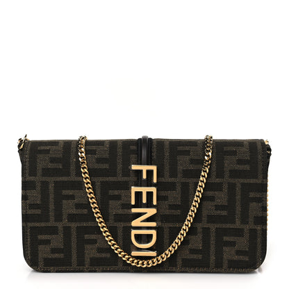 Fendi Fabric Jacquard FF 1974 Fendigraphy Wallet On Chain Tobacco Moro Ebano 1 of 8