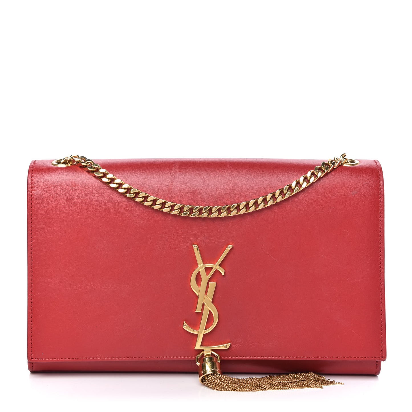 Smooth Calfskin Medium Classic Monogram Kate Tassel Satchel Lipstick Red