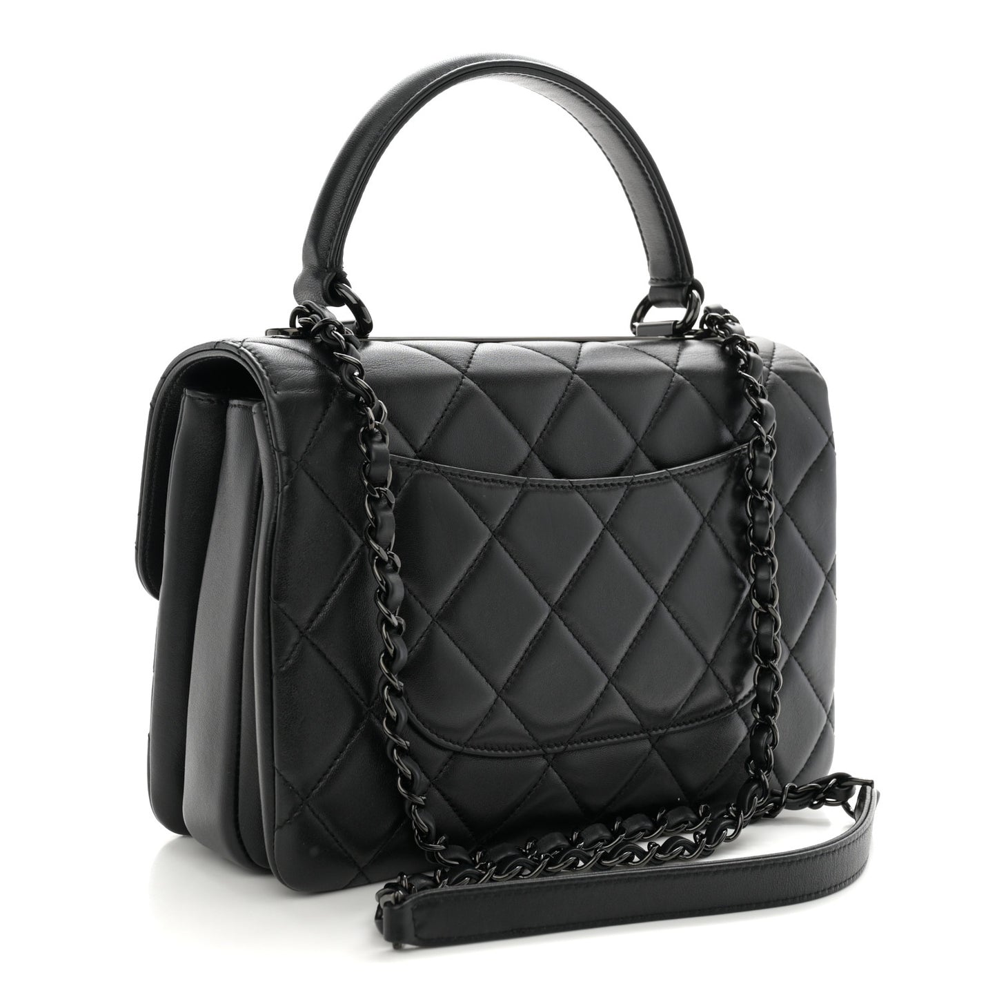 Lambskin Quilted Small Trendy CC Dual Handle Flap Bag So Black