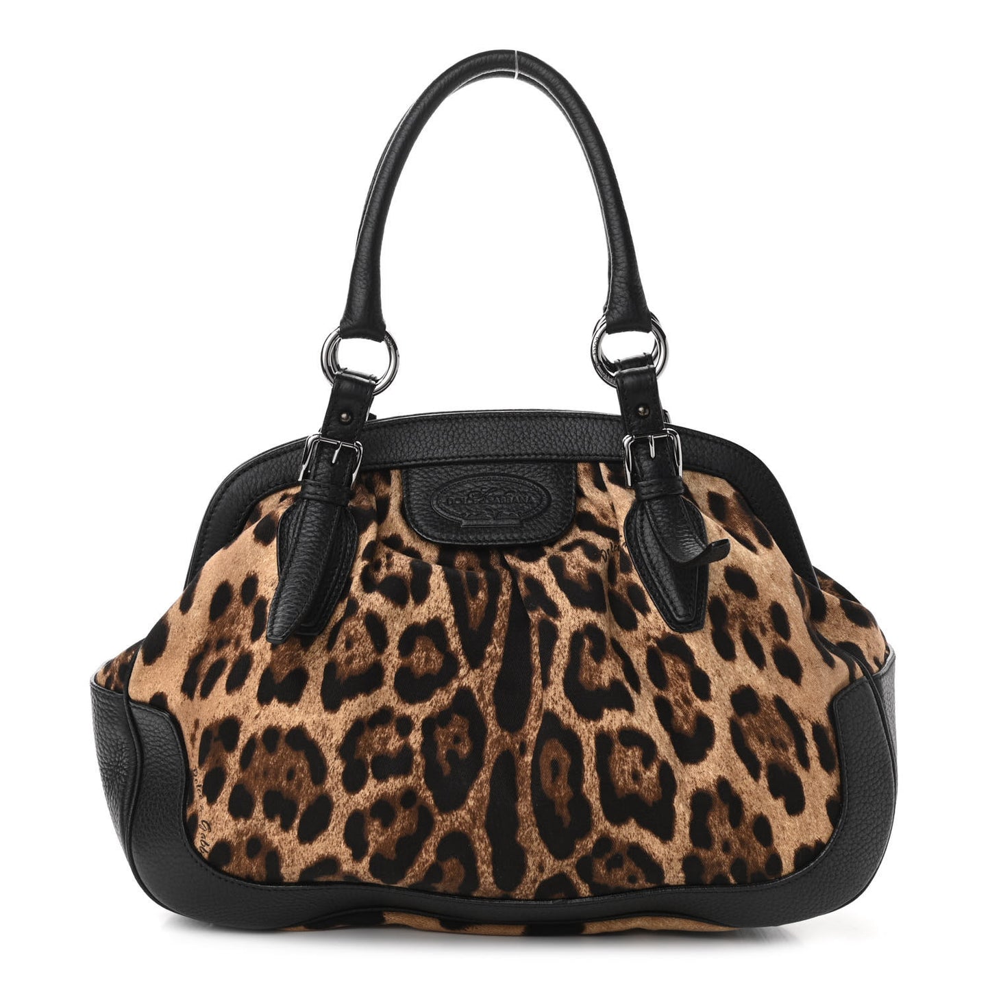 Calfskin Canvas Leopard Print Animalier Shoulder Bag Black