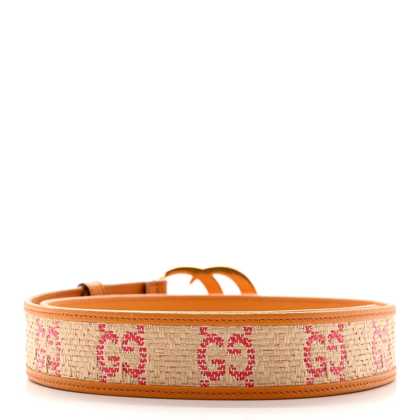 Raffia Textured Dollar Calfskin GG Monogram Double G 40mm Belt 95 38 Natural Bright Hibiscus Sun Oil