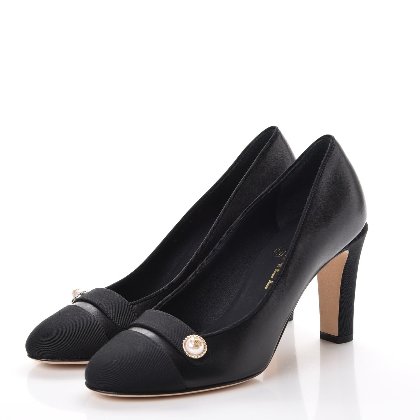 Lambskin Grosgrain Cap Toe Pearl Pumps 36.5 Black