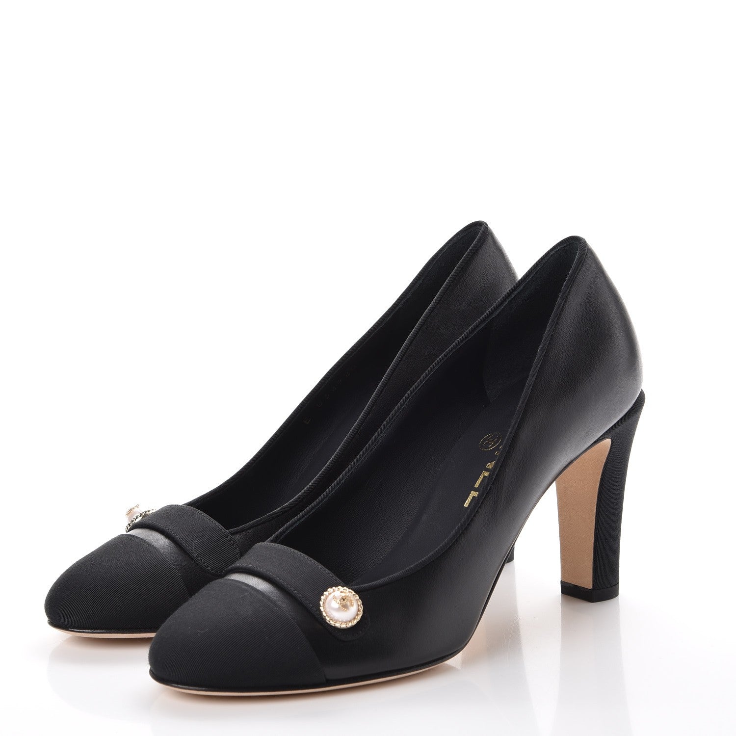 Chanel Lambskin Grosgrain Cap Toe Pearl Pumps 36.5 Black 3 of 9