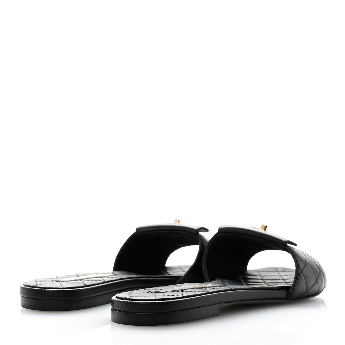 Lambskin Quilted CC Turnlock Sandals 38.5 Black