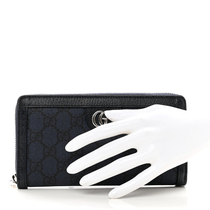 Gucci GG Supreme Monogram Textured Dollar Calfskin Ophidia Zip Around Wallet Blue Dark Blue 2 of 7