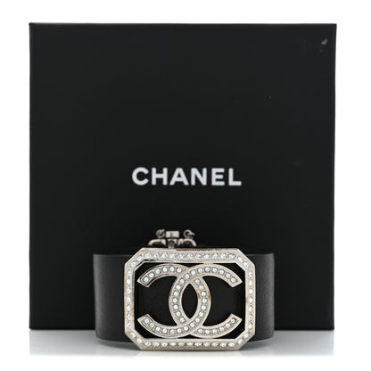 Chanel Calfskin Crystal CC Cuff Bracelet M Black 9 of 9