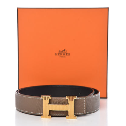 Hermes Epsom Swift 32mm Striee H Belt 85 Etoupe Black 10 of 10