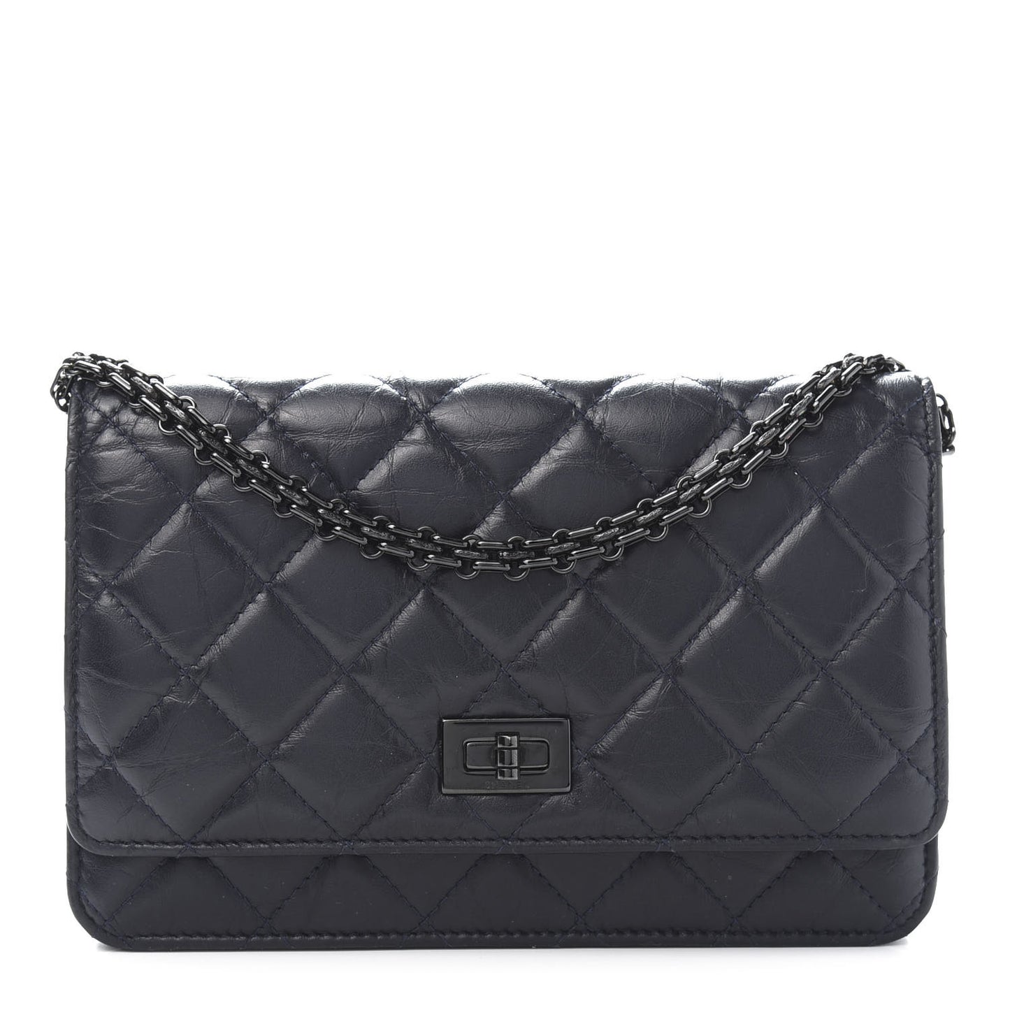 Aged Calfskin Quilted Reissue Wallet On Chain WOC Navy