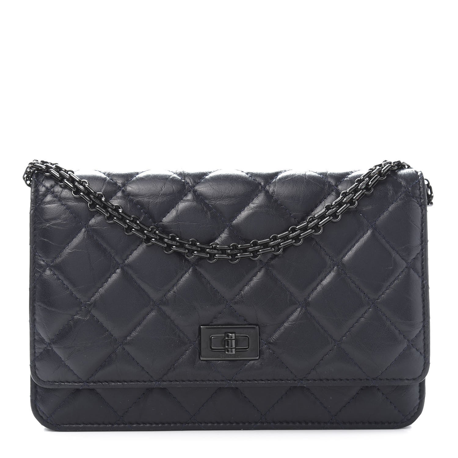 Chanel Aged Calfskin Quilted Reissue Wallet On Chain WOC Navy 1 of 13