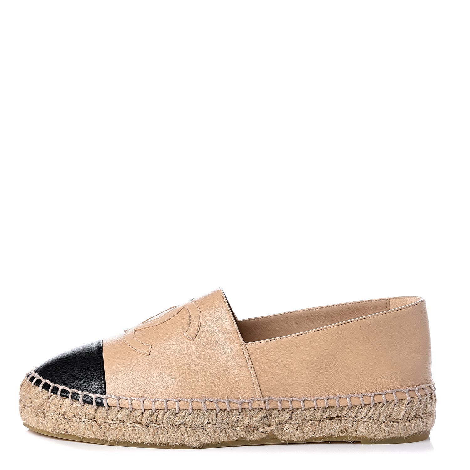 Chanel Lambskin CC Espadrilles 37 Beige Black 1 of 11