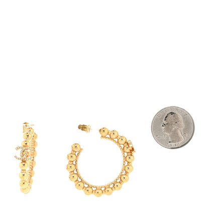 Chanel Crystal Bead CC Hoop Earrings Gold 2 of 4