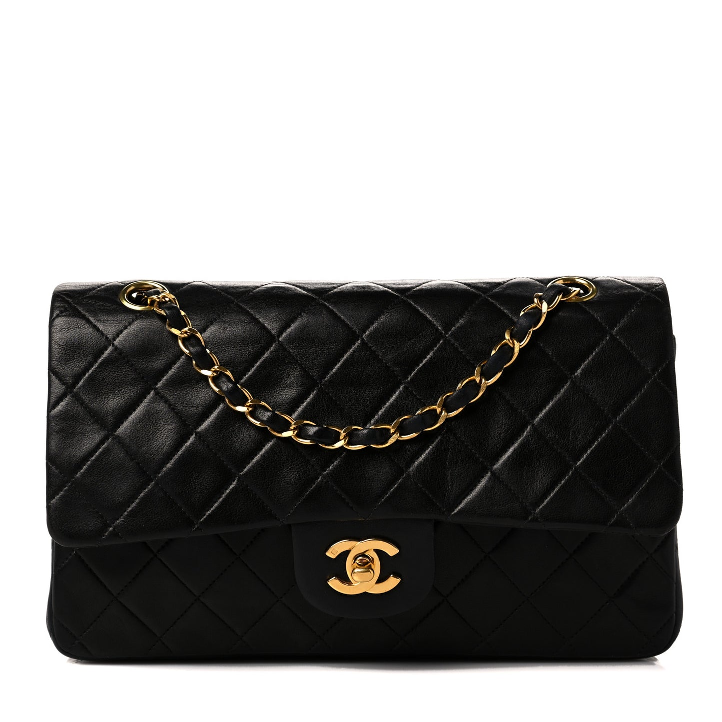 Lambskin Quilted Medium Double Flap Black