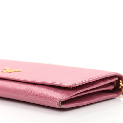 Prada Saffiano Metal Oro Chain Wallet Ibisco 10 of 14