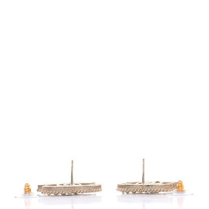 Chanel Pearl Crystal CC Earrings Light Gold 3 of 5