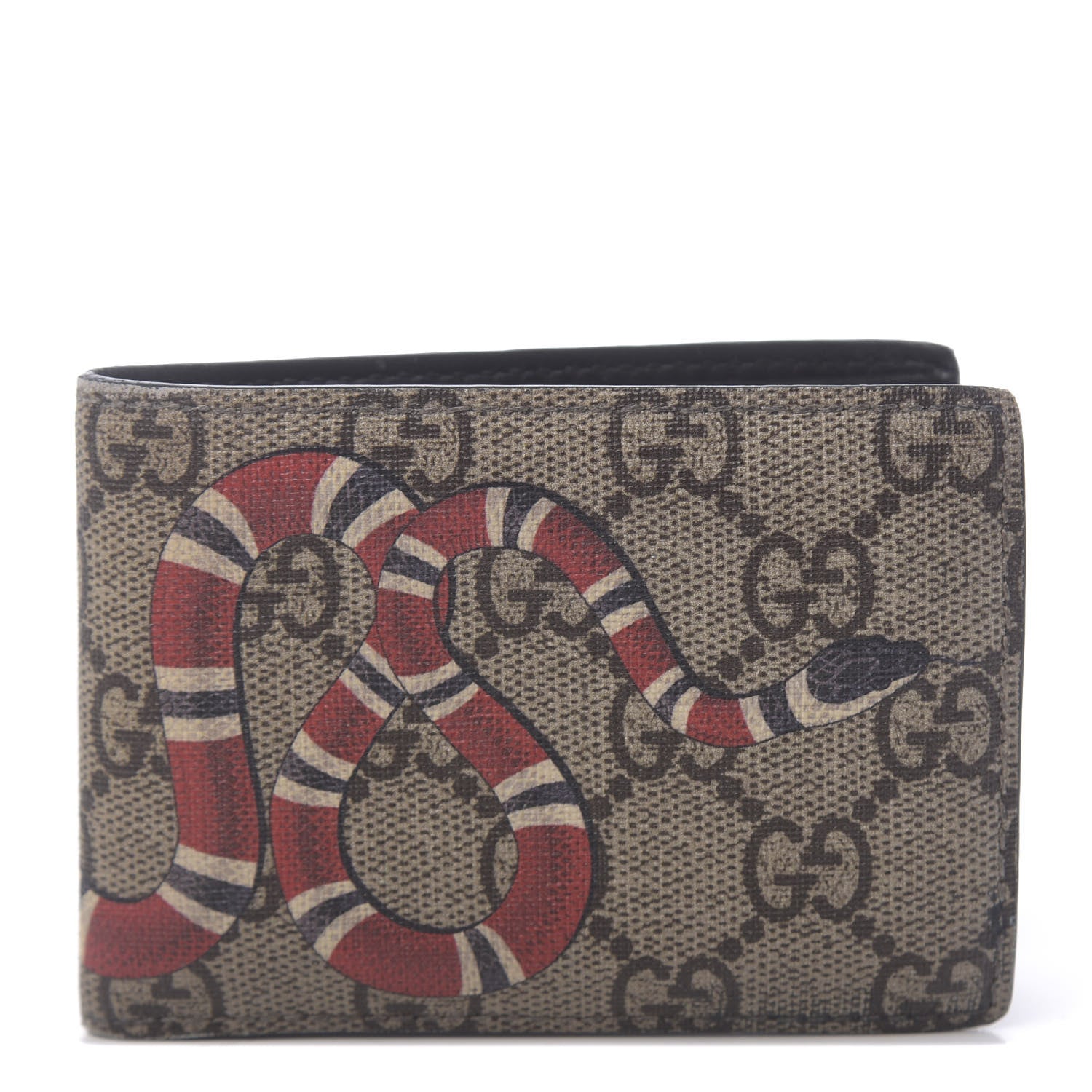 Gucci GG Supreme Monogram Kingsnake Bi-Fold Wallet Black 1 of 11