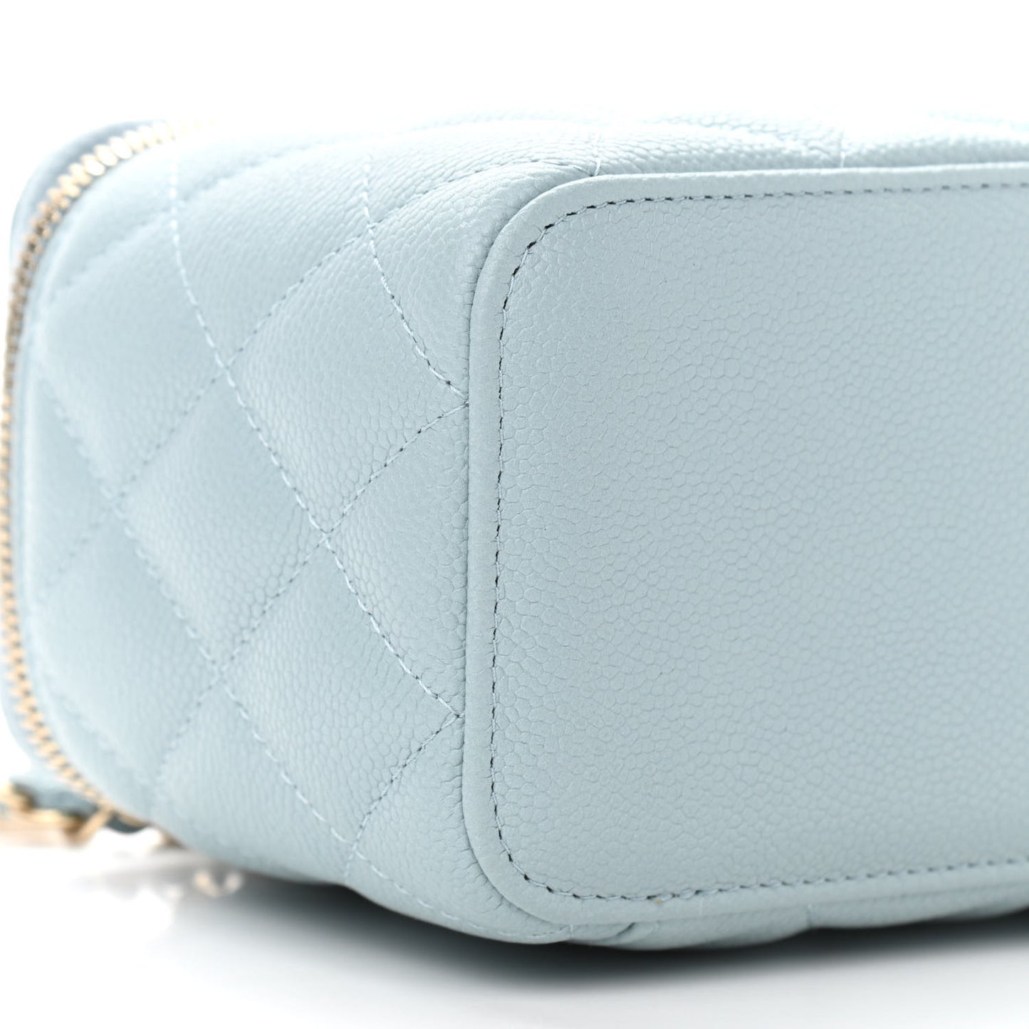 Caviar Quilted Small Tiny CC Vanity Case With Chain Light Blue