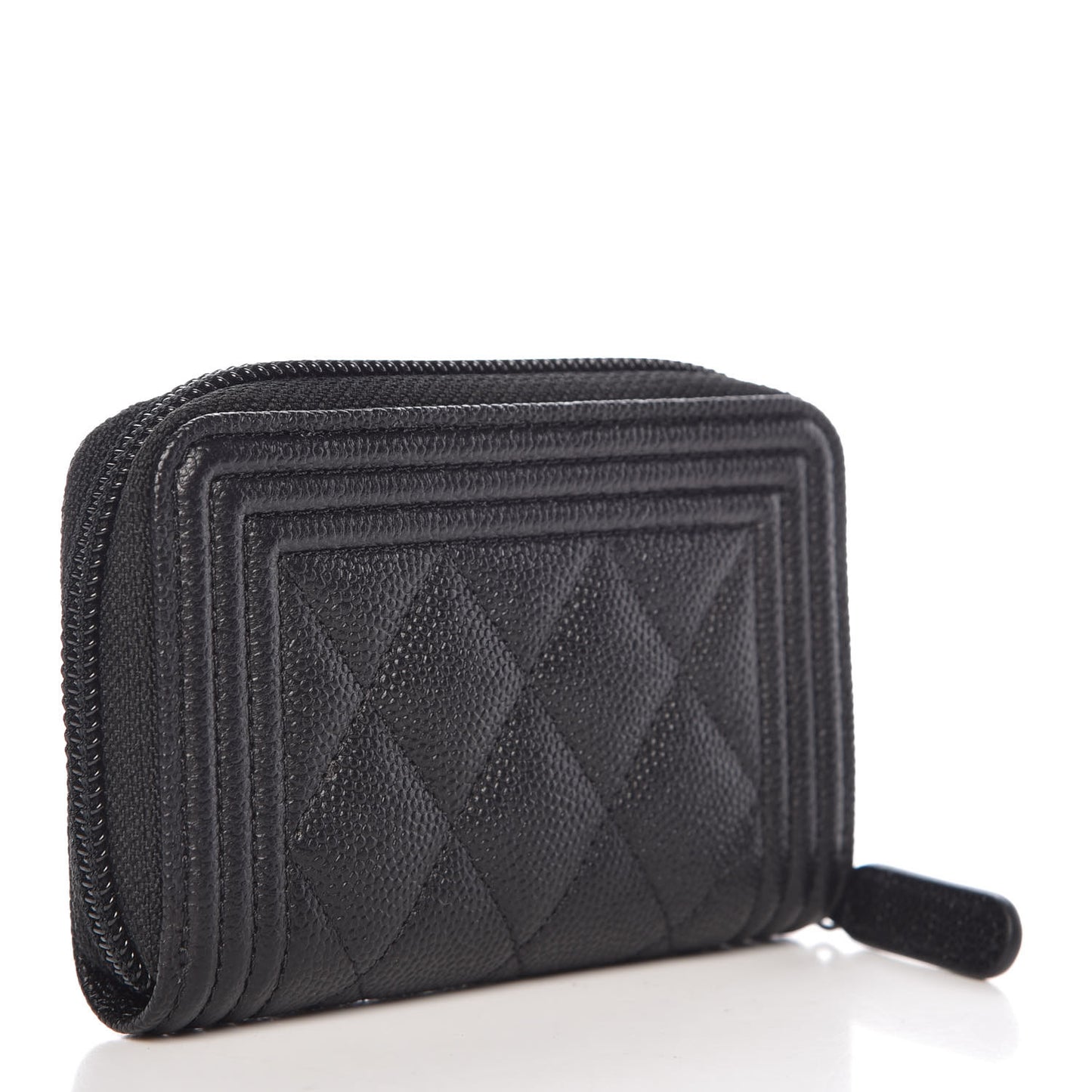 Caviar Quilted Boy Zip Around Coin Purse Black