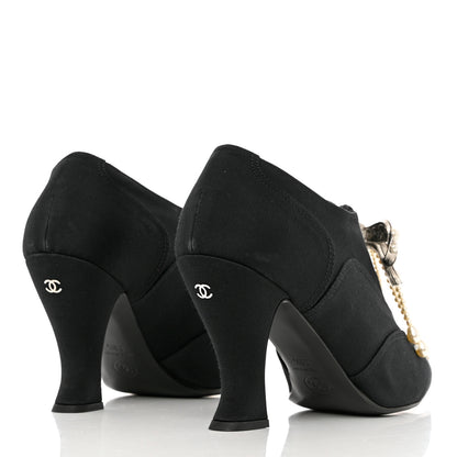 Chanel Grosgrain Pearl Crystal Bow CC Oxford Lace Up Booties 38.5 Black 4 of 11