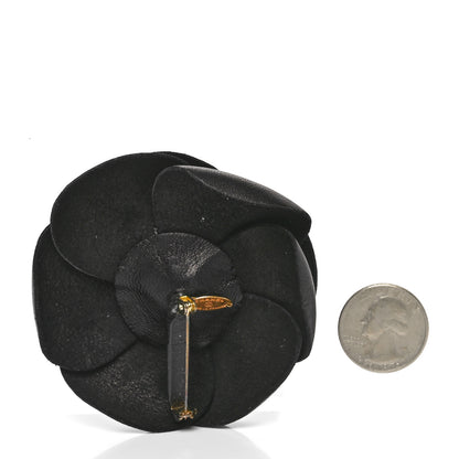 Chanel Calfskin Camellia Pin Brooch Black 2 of 4