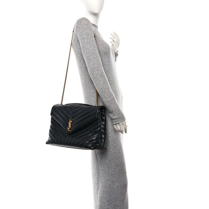 Saint Laurent Calfskin Y Quilted Monogram Large Loulou Chain Satchel Black 3 of 13
