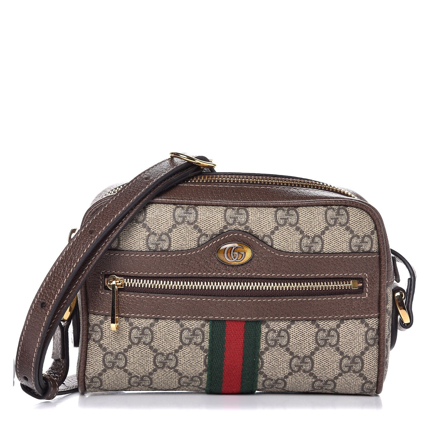 Gucci GG Supreme Monogram Web Mini Ophidia Shoulder Bag Brown 1 of 8