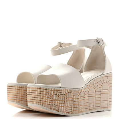 Hermes Calfskin Illusion 35 Wedge Sandals 40 Blanc De Paris 4 of 10
