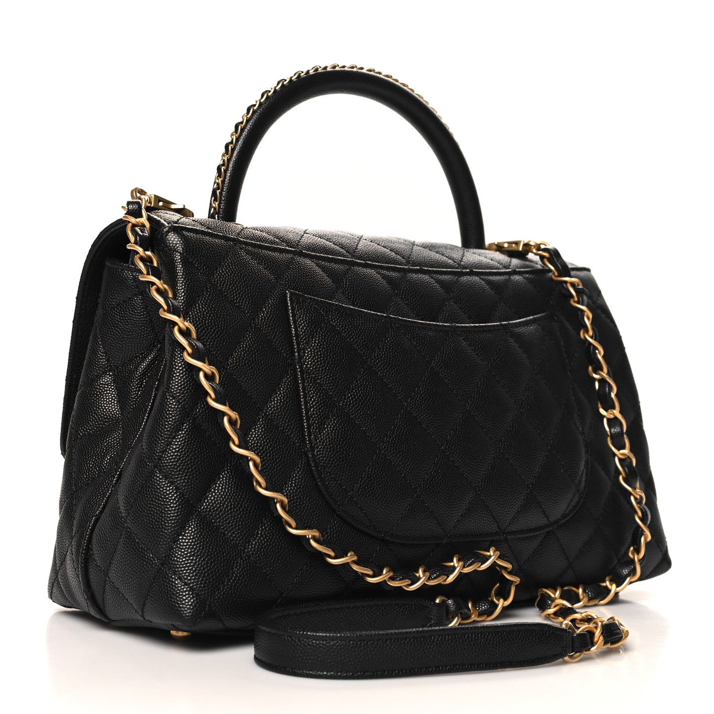 Caviar Quilted Small Coco Chain Handle Flap Black