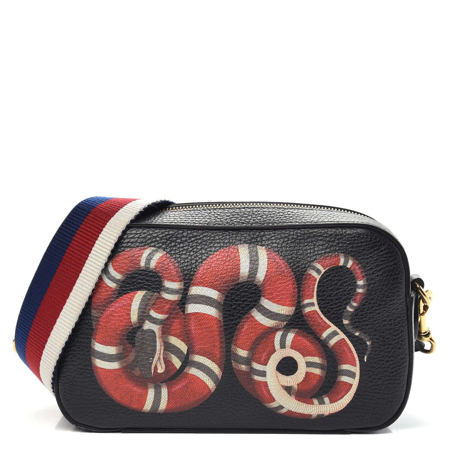 Gucci Grained Calfskin Sylvie Web Kingsnake Small Camera Bag Black Multicolor 1 of 13