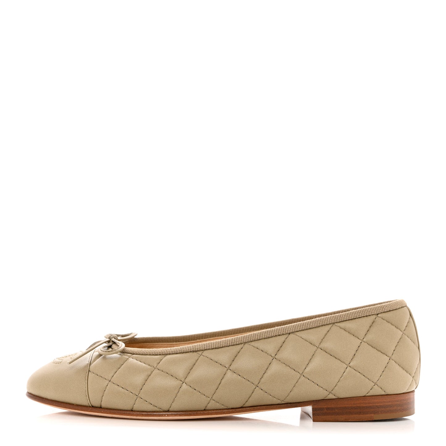 Lambskin Quilted CC Cap Toe Ballerina Flats 36.5 Beige