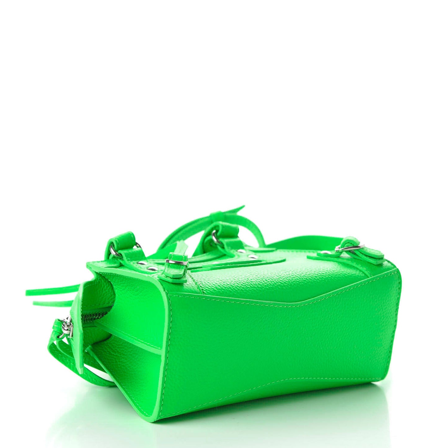 Grained Calfskin Neo Classic Silver Hardware Nano City Crossbody Fluo Green