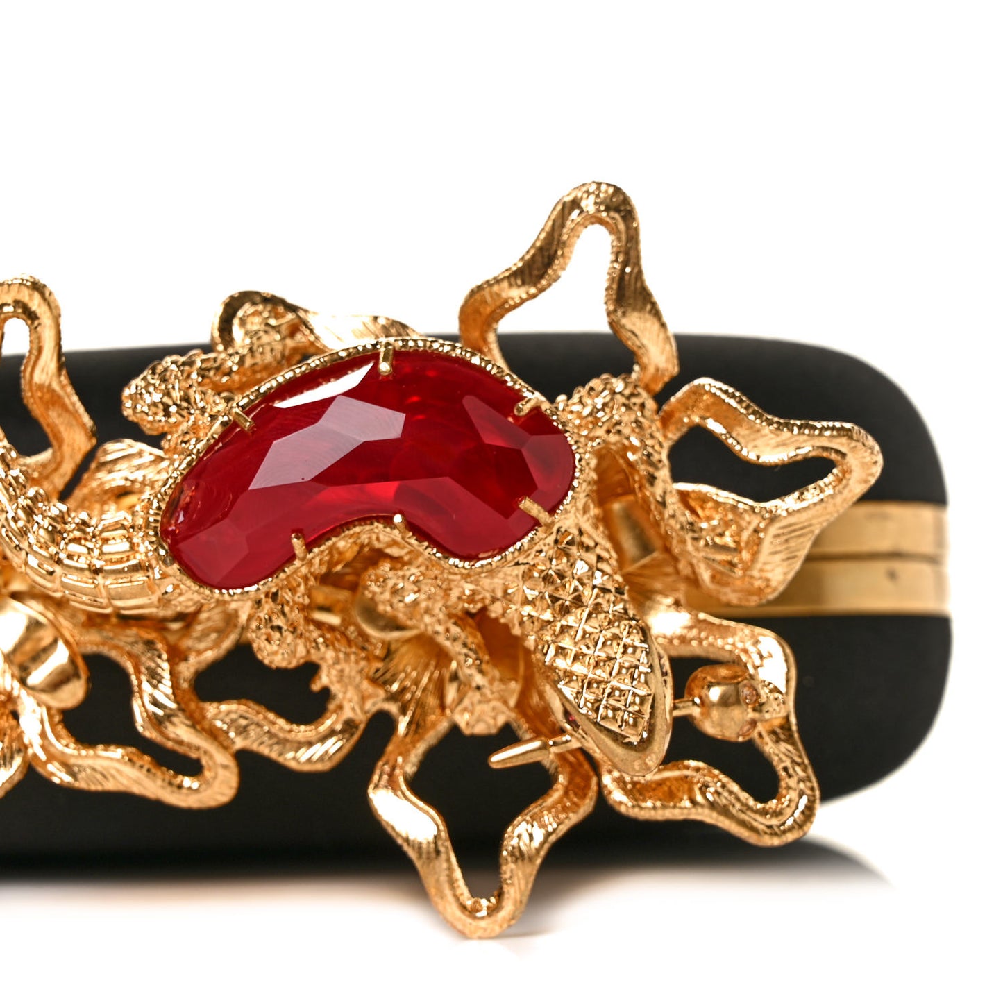 Satin Salamander Knuckle Box Clutch Black